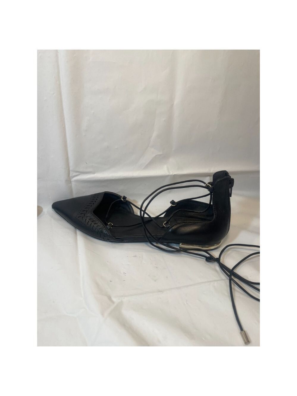 Aldo Women's Black Leather Lace Up Gladiator Pointed Toe Back Zip Flat Shoes 9 - Picture 12 of 12